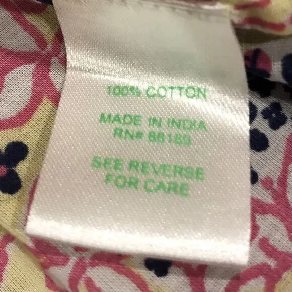 Lilly Pulitzer Blouse Tunic XS Multicolor Floral V Neck Empire Waist Roll Tab - Picture 8 of 10